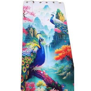 Colorful Peacock Waterfall Cherry Blossoms Curtain Set 2 Panels 42x84 Boho New